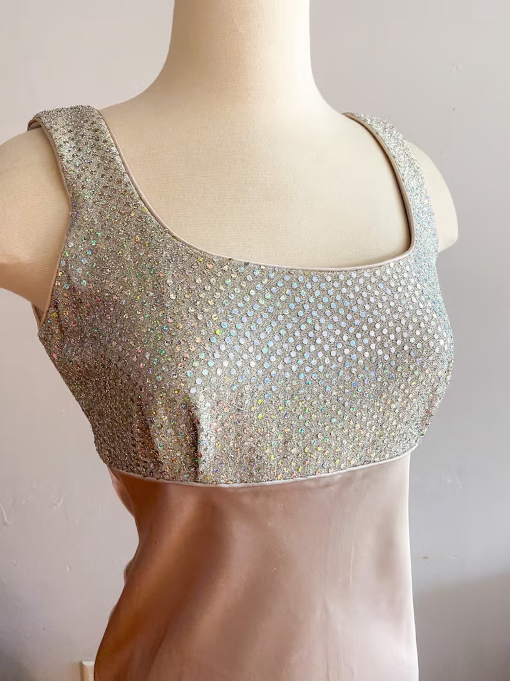 betsey and adam 90s lavender and silver vintage prom dress bias cut